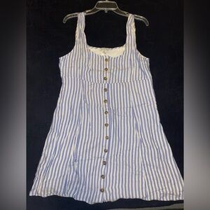 American Eagle Outfitters Blue and White Fitted Sleeveless Dress